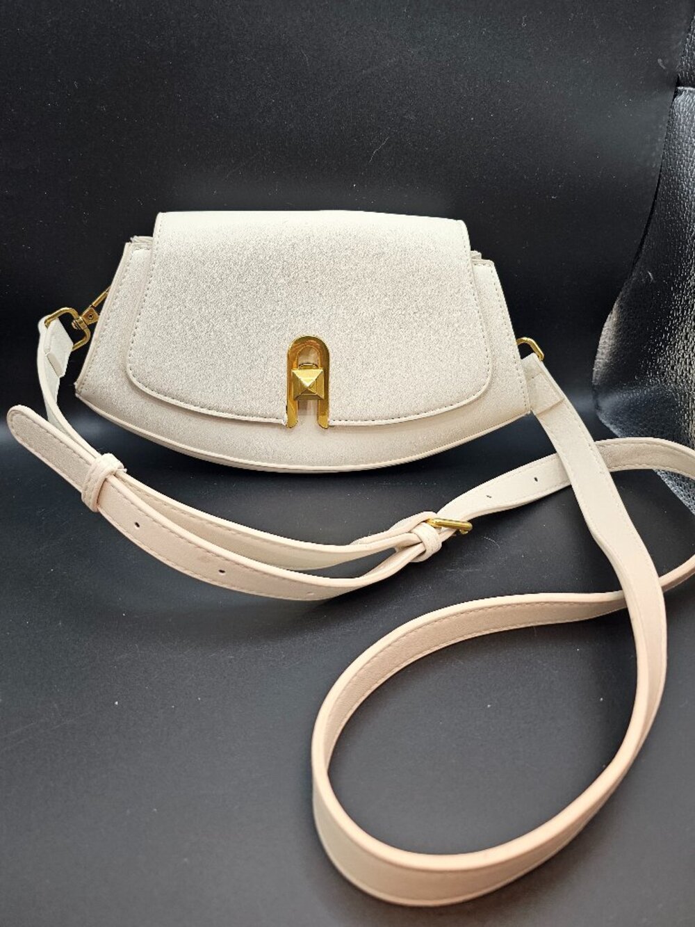 Madison West Cream Structured Crossbody • Vegan Leather